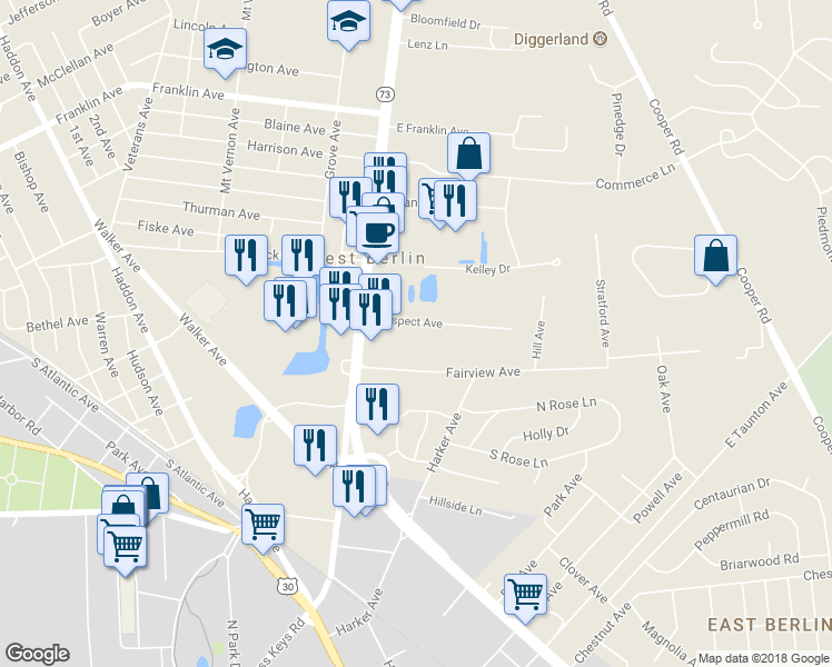 map of restaurants, bars, coffee shops, grocery stores, and more near 420 Prospect Avenue in Berlin Township