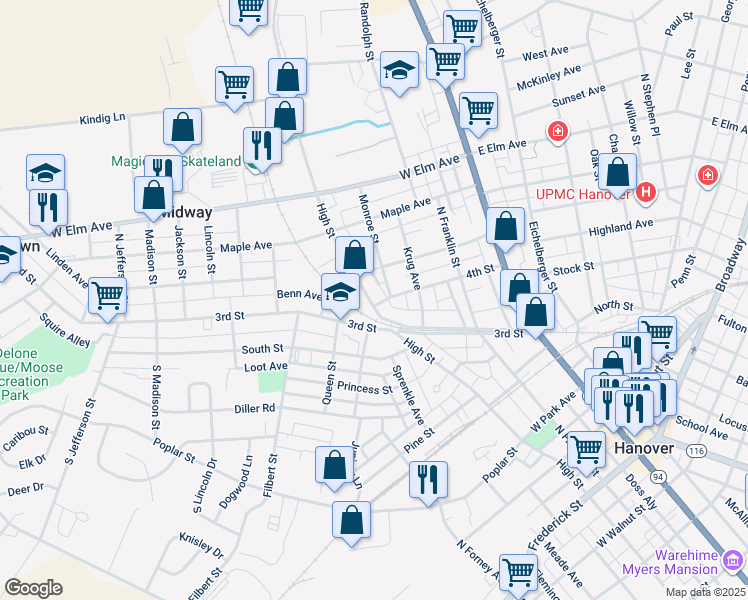 map of restaurants, bars, coffee shops, grocery stores, and more near 429 High Street in Hanover