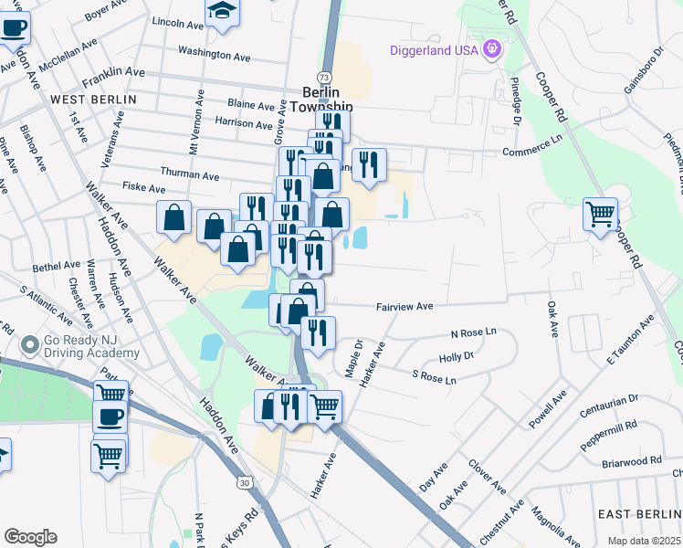 map of restaurants, bars, coffee shops, grocery stores, and more near 418 Prospect Ave in West Berlin