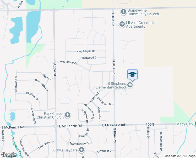 map of restaurants, bars, coffee shops, grocery stores, and more near 1445 Butternut Circle in Greenfield