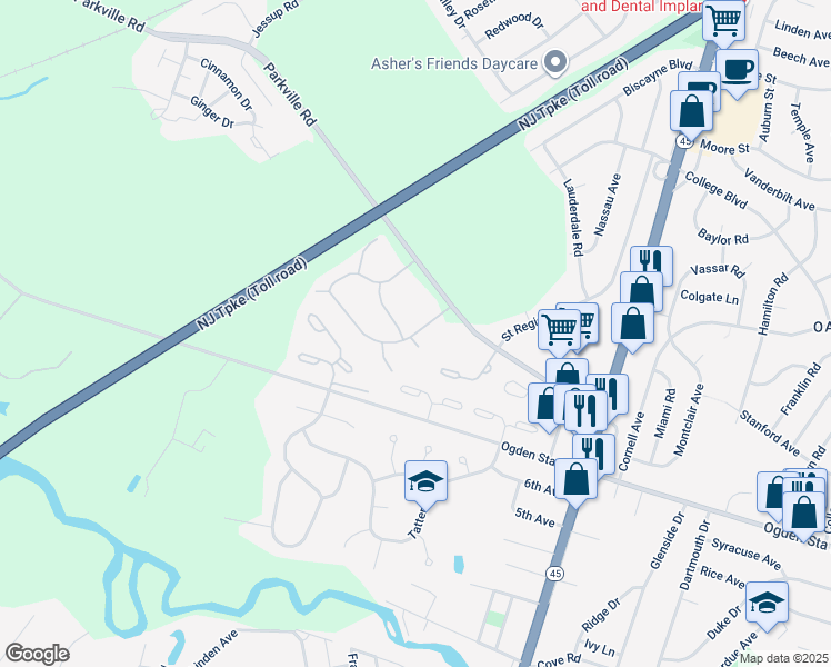 map of restaurants, bars, coffee shops, grocery stores, and more near 457 Heather Drive South in West Deptford