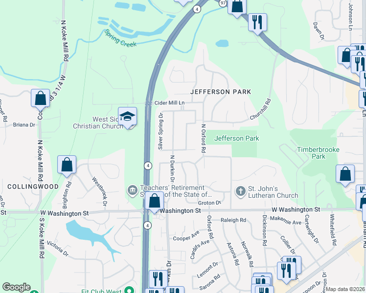 map of restaurants, bars, coffee shops, grocery stores, and more near 401 Colbrook Drive in Springfield