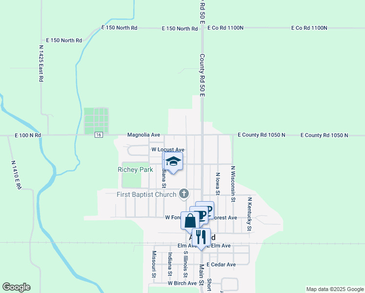 map of restaurants, bars, coffee shops, grocery stores, and more near 503 North Illinois in Atwood