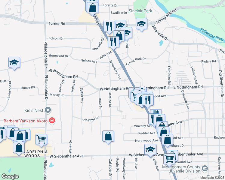 map of restaurants, bars, coffee shops, grocery stores, and more near 4286 Catalpa Drive in Dayton