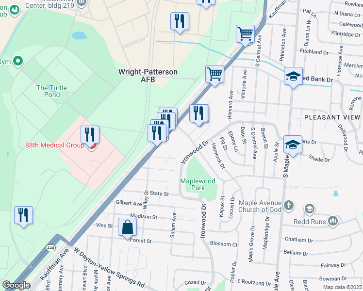 map of restaurants, bars, coffee shops, grocery stores, and more near 332 West Garland Avenue in Fairborn