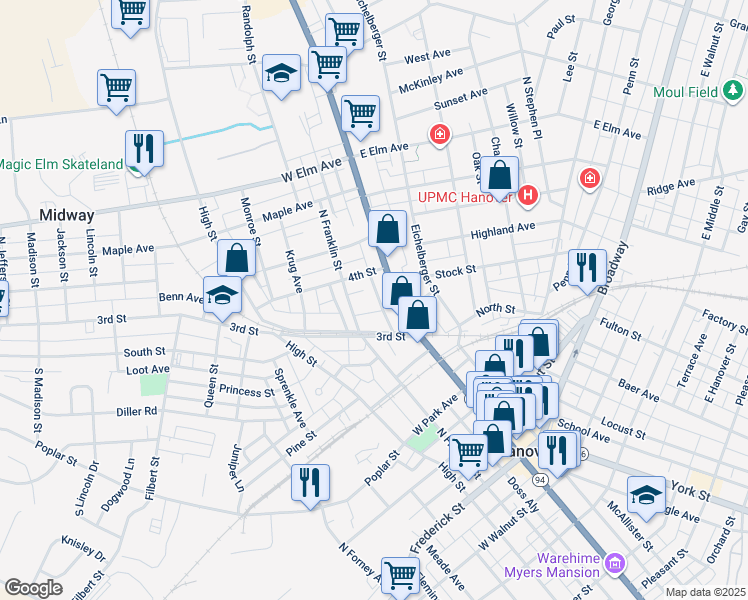 map of restaurants, bars, coffee shops, grocery stores, and more near 440 Summit Avenue in Hanover