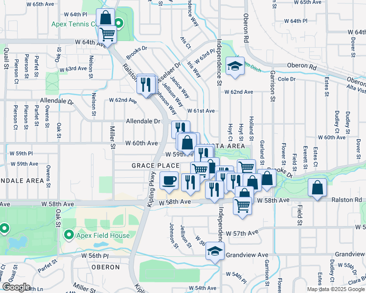 map of restaurants, bars, coffee shops, grocery stores, and more near 9806 Ralston Road in Arvada