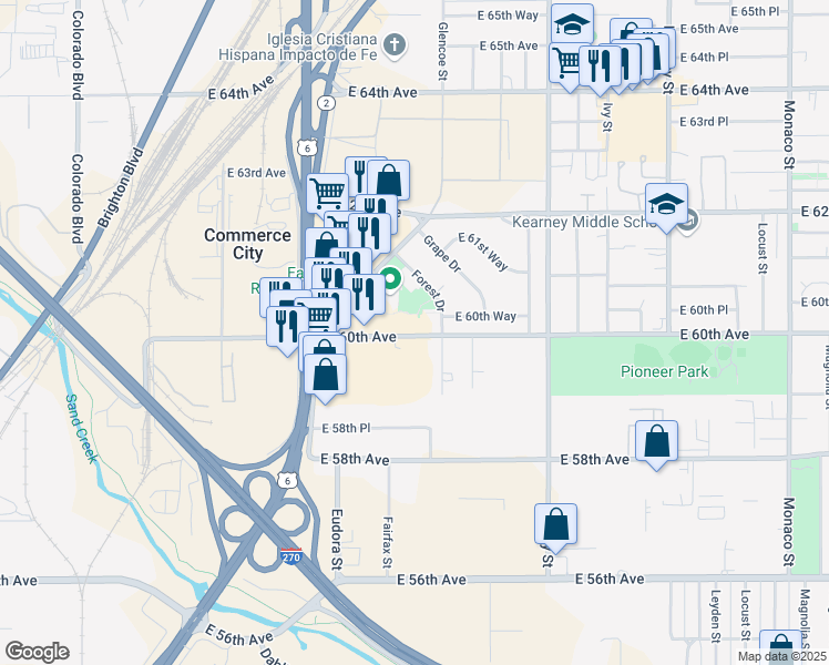 map of restaurants, bars, coffee shops, grocery stores, and more near 5291 East 60th Avenue in Commerce City