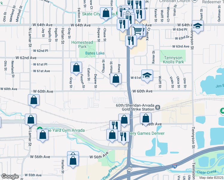 map of restaurants, bars, coffee shops, grocery stores, and more near 5455b West 60th Avenue in Arvada