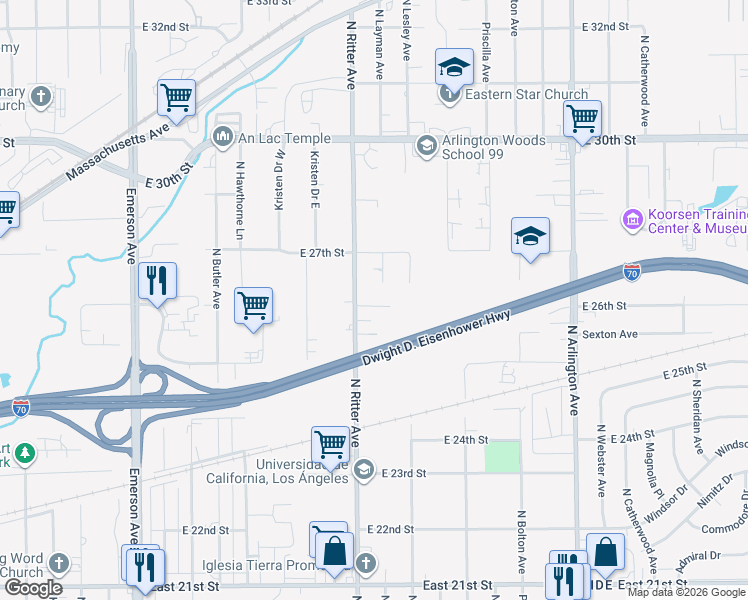 map of restaurants, bars, coffee shops, grocery stores, and more near 2616 North Layman Avenue in Indianapolis