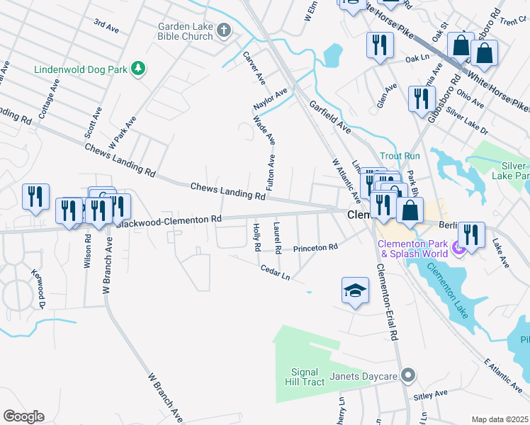 map of restaurants, bars, coffee shops, grocery stores, and more near 97 Blackwood Clementon Road in Clementon
