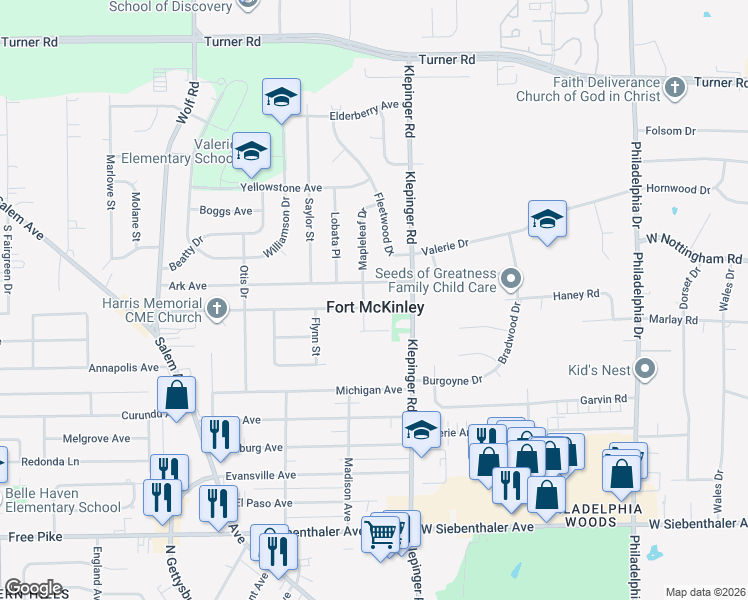 map of restaurants, bars, coffee shops, grocery stores, and more near in Fort McKinley