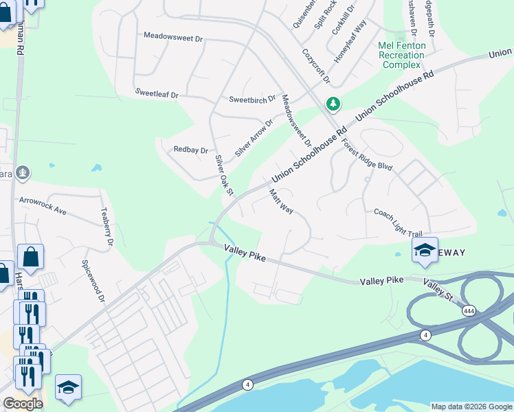 map of restaurants, bars, coffee shops, grocery stores, and more near 6030 Kay Court in Dayton