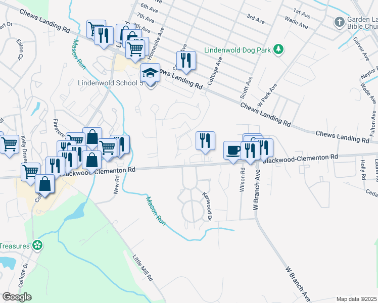 map of restaurants, bars, coffee shops, grocery stores, and more near 387 Blackwood Clementon Road in Lindenwold