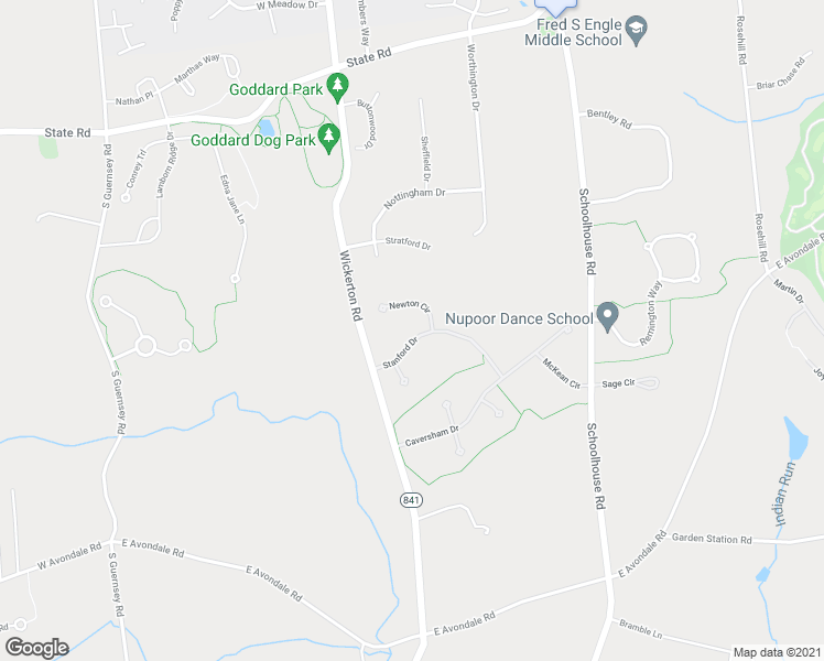 map of restaurants, bars, coffee shops, grocery stores, and more near 28 Stanford Drive in West Grove