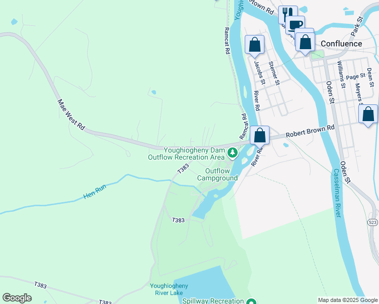 map of restaurants, bars, coffee shops, grocery stores, and more near 1489 Mae West Road in Confluence