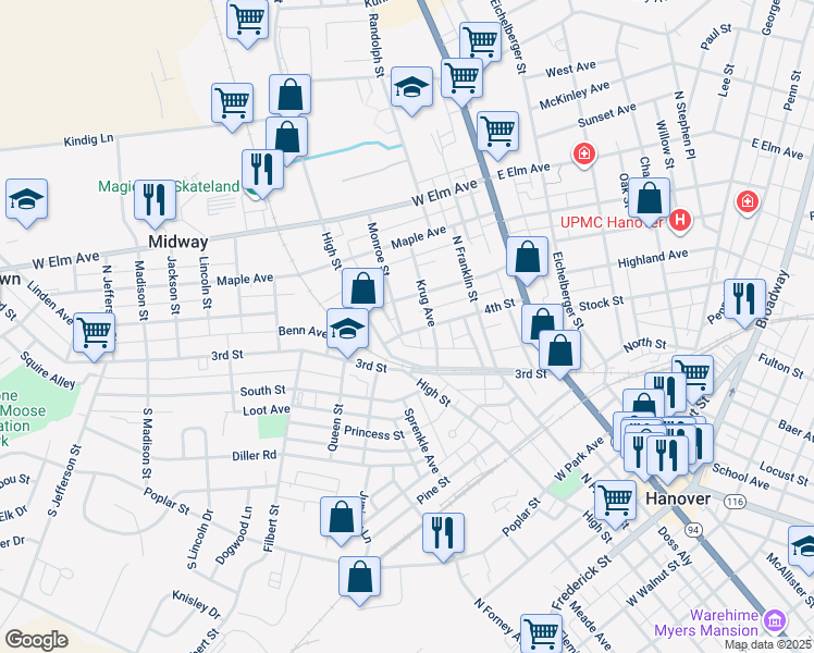 map of restaurants, bars, coffee shops, grocery stores, and more near 315 4th Street in Hanover