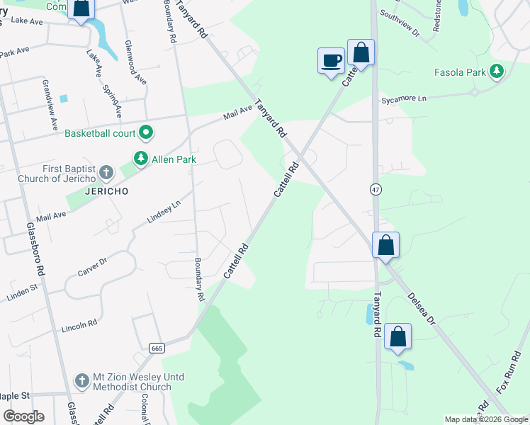 map of restaurants, bars, coffee shops, grocery stores, and more near 842-898 Cattell Road in Deptford Township