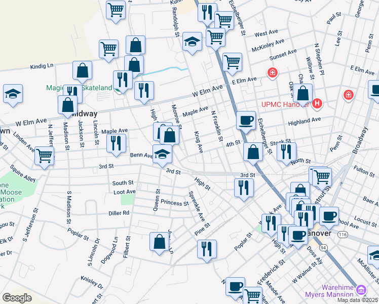 map of restaurants, bars, coffee shops, grocery stores, and more near 315 4th Street in Hanover
