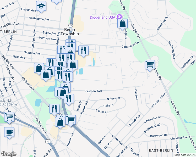 map of restaurants, bars, coffee shops, grocery stores, and more near 449 Prospect Avenue in Berlin Township