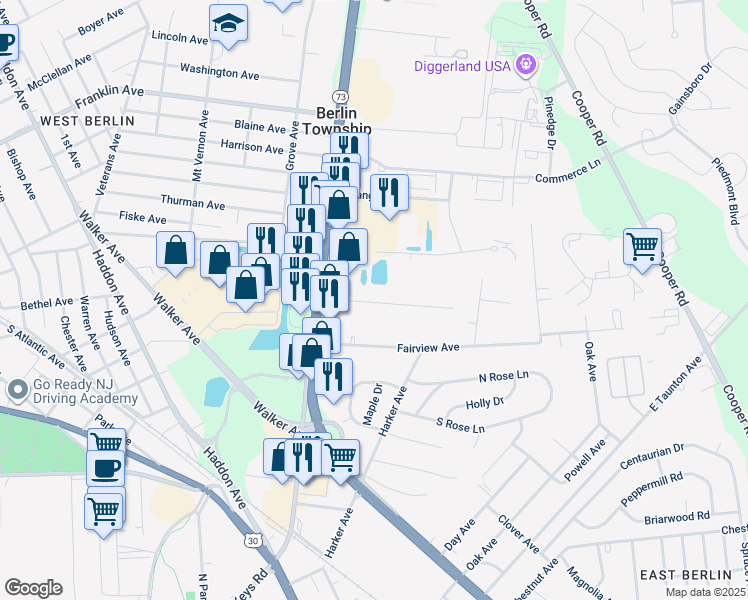 map of restaurants, bars, coffee shops, grocery stores, and more near 449 Prospect Avenue in Berlin Township