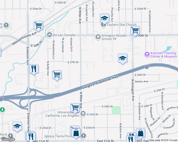 map of restaurants, bars, coffee shops, grocery stores, and more near 2616 North Layman Avenue in Indianapolis