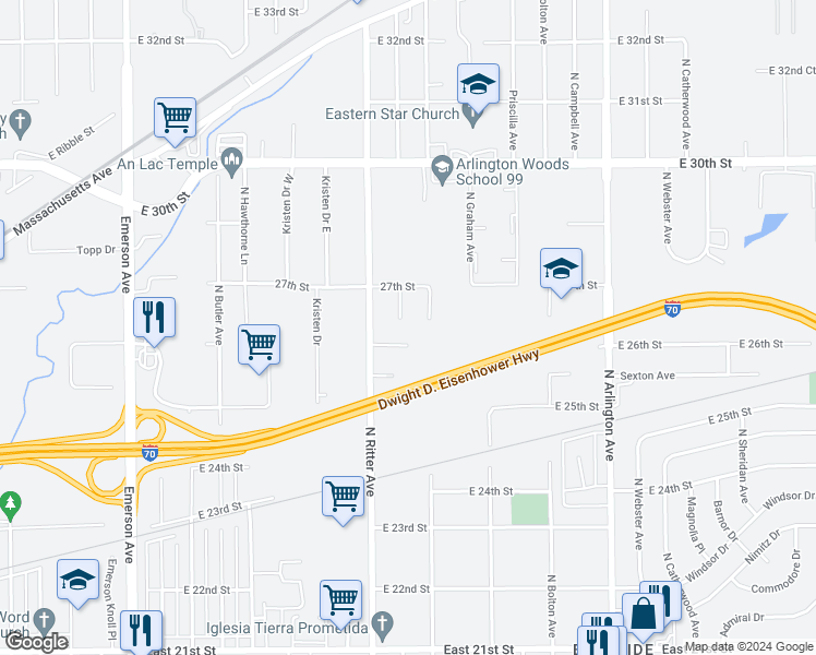 map of restaurants, bars, coffee shops, grocery stores, and more near 2607 North Layman Avenue in Indianapolis