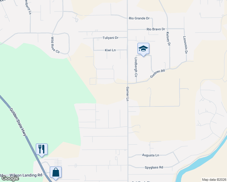 map of restaurants, bars, coffee shops, grocery stores, and more near Garner Lane in Chico