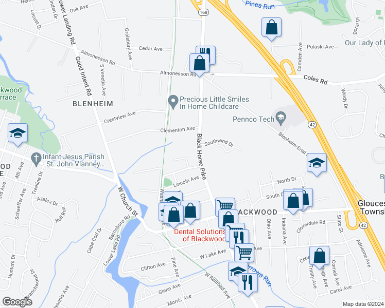 map of restaurants, bars, coffee shops, grocery stores, and more near 414 North Black Horse Pike in Camden County