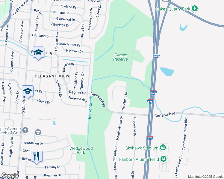 map of restaurants, bars, coffee shops, grocery stores, and more near 737 Conservation Circle in Fairborn