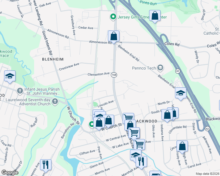 map of restaurants, bars, coffee shops, grocery stores, and more near 415 Hamilton Avenue in Gloucester Township