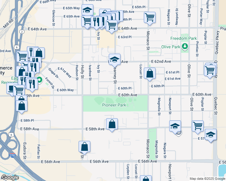 map of restaurants, bars, coffee shops, grocery stores, and more near in Commerce City