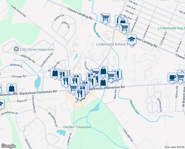 map of restaurants, bars, coffee shops, grocery stores, and more near in Lindenwold