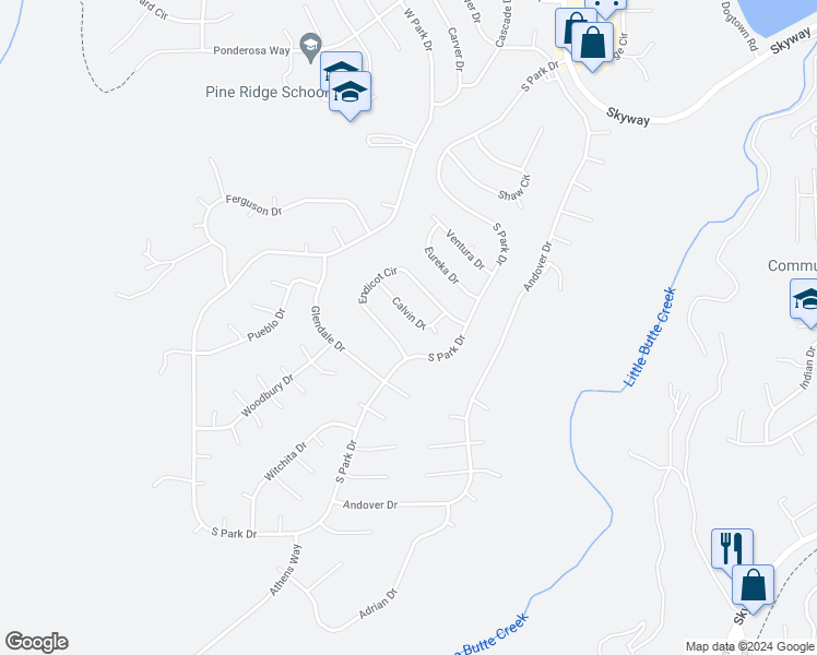 map of restaurants, bars, coffee shops, grocery stores, and more near 6394 Calvin Drive in Magalia