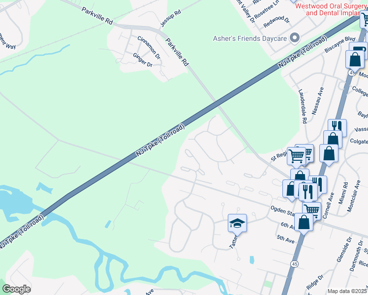 map of restaurants, bars, coffee shops, grocery stores, and more near 151 Parkville Station Road in West Deptford
