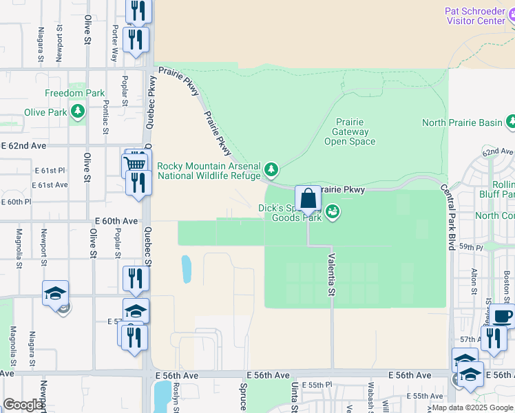map of restaurants, bars, coffee shops, grocery stores, and more near 7887 East 60th Avenue in Commerce City