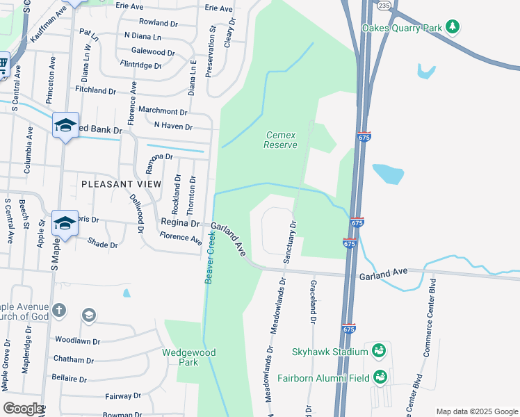 map of restaurants, bars, coffee shops, grocery stores, and more near 737 Conservation Circle in Fairborn