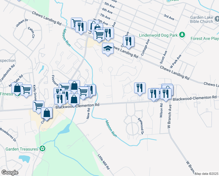 map of restaurants, bars, coffee shops, grocery stores, and more near 12 Joel Court in Lindenwold