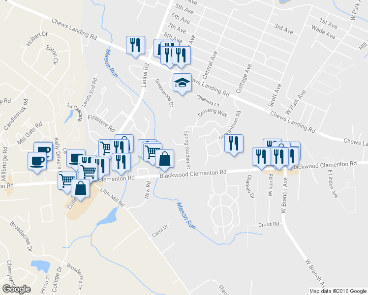 map of restaurants, bars, coffee shops, grocery stores, and more near 12 Joel Court in Lindenwold