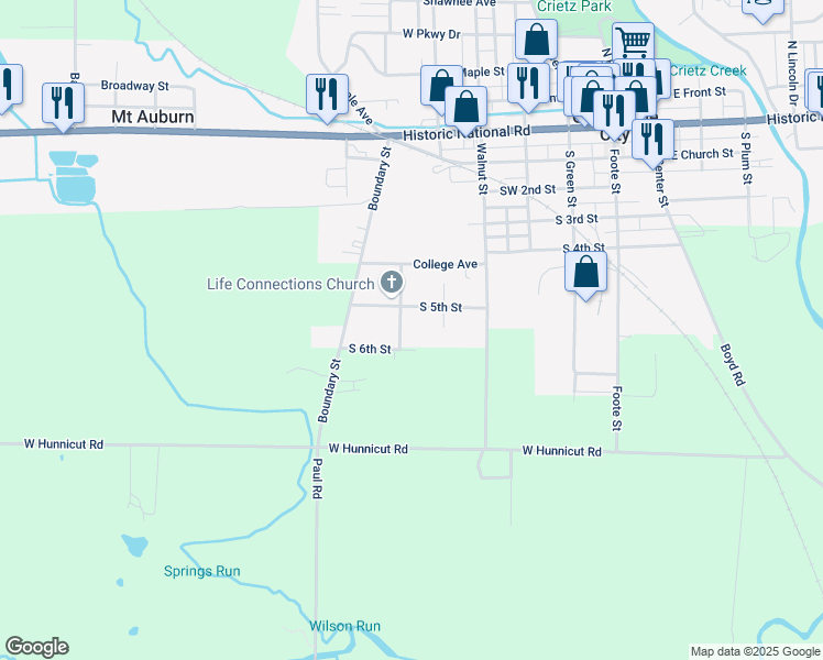 map of restaurants, bars, coffee shops, grocery stores, and more near 507 South 5th Street in Cambridge City