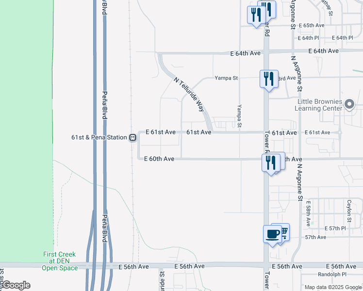 map of restaurants, bars, coffee shops, grocery stores, and more near 3900 North Salida Street in Denver