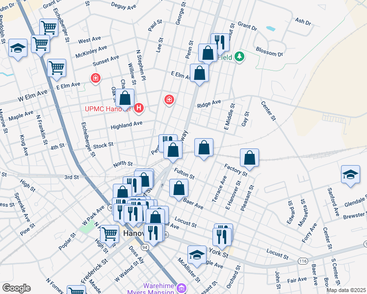 map of restaurants, bars, coffee shops, grocery stores, and more near 515 Broadway in Hanover