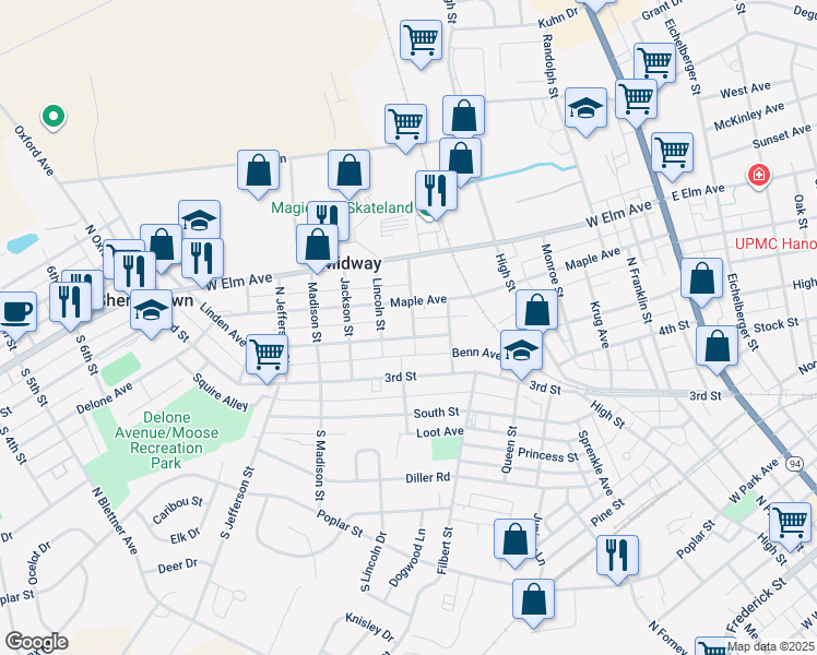 map of restaurants, bars, coffee shops, grocery stores, and more near 101 Linden Avenue in Hanover