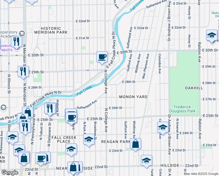map of restaurants, bars, coffee shops, grocery stores, and more near in Indianapolis