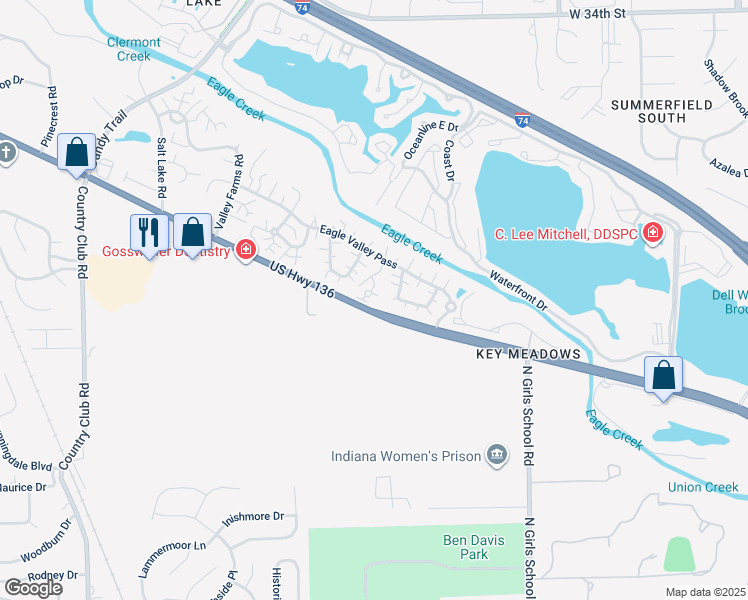 map of restaurants, bars, coffee shops, grocery stores, and more near 2836 Saddle Barn West Drive in Indianapolis