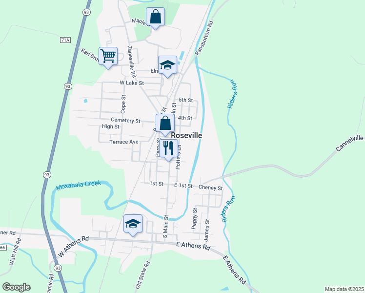 map of restaurants, bars, coffee shops, grocery stores, and more near in Roseville