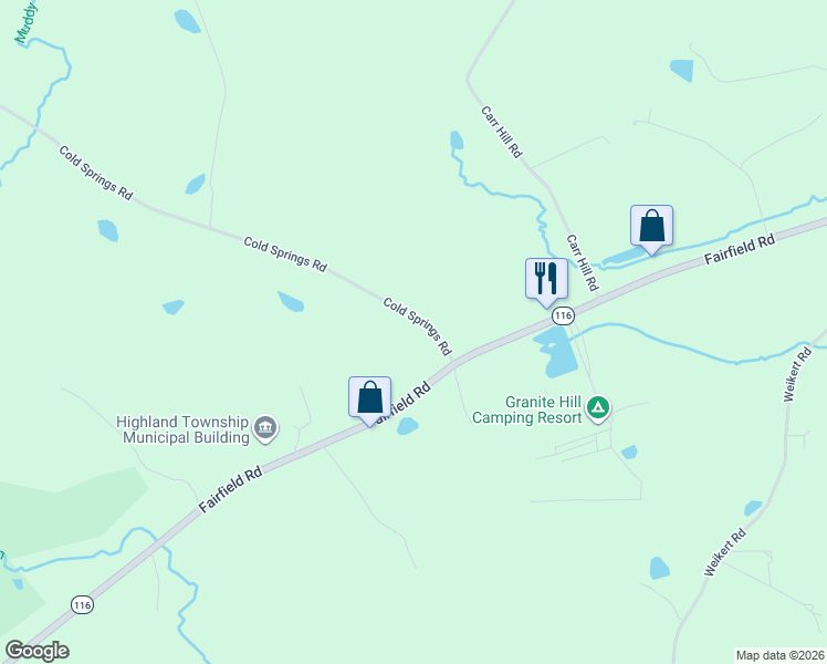 map of restaurants, bars, coffee shops, grocery stores, and more near 60 Cold Springs Road in Gettysburg