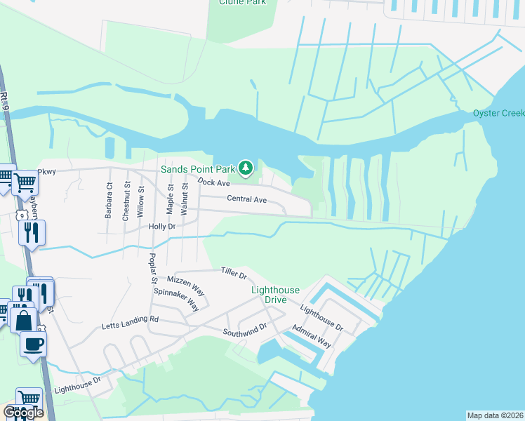 map of restaurants, bars, coffee shops, grocery stores, and more near 48 Central Avenue in Ocean Township