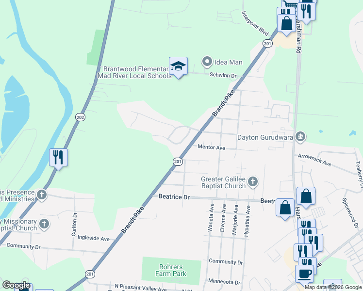 map of restaurants, bars, coffee shops, grocery stores, and more near 511 Reading Road in Dayton