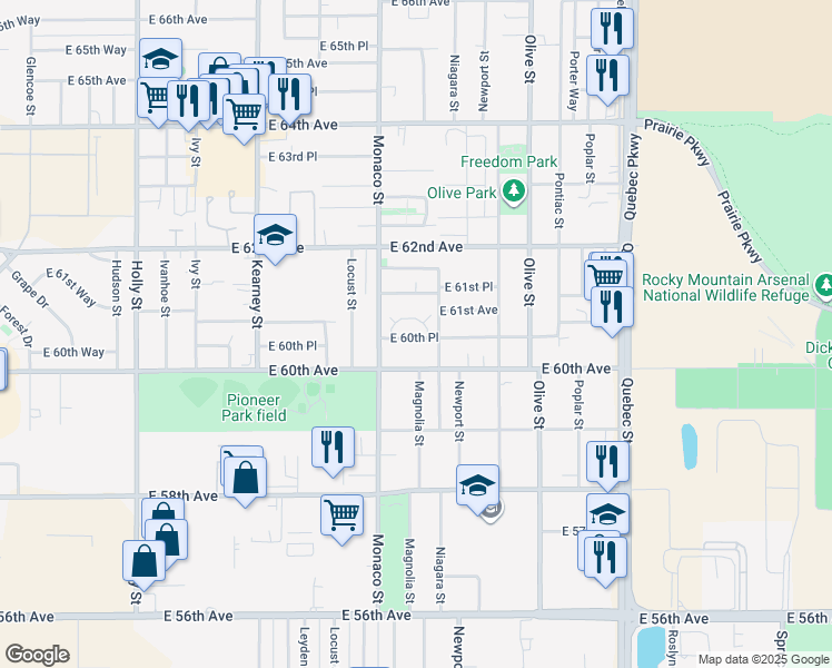 map of restaurants, bars, coffee shops, grocery stores, and more near 6618 Conter Avenue in Commerce City